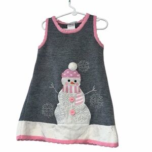 Allison Ann Gray and Pink Snowman appliqué sweater jumper Dress Sz 4/4T